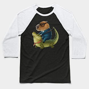 Classic Capybara Riding On a Crocodile Baseball T-Shirt